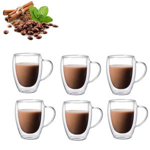 Doppelwandige Cappuccino Gläser, Doppelwandige Latte Macchiato ,Kaffeetassen Glas,Cappuccino Gläser für Kaffee,Espresso,Latte,Tee,Milch,Bier,Eis, 350 ml, 6 Stück