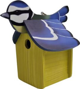 Dehner Natura Premium Wildvogel Nistkasten Blaumeise, Vogelhaus / Vogelnistkasten für Wildvögel, robust, 29 x 18 x 26.9 cm, aus FSC®-em Kiefernholz, blau / gelb