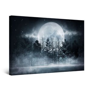 Startonight Bilder Vollmond und Bäume - Leinwandbilder Moderne Kunst - Landschaft Wandbilder XXL 80 x 120 cm, Tag Nacht Bild