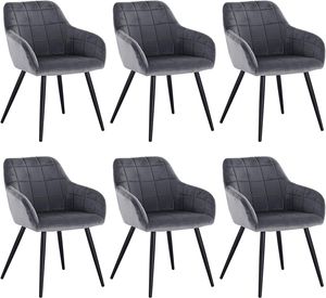 WOLTU 6 x Esszimmerstühle 6er Set Esszimmerstuhl Küchenstuhl Polsterstuhl Design Stuhl mit Armlehnen, mit Sitzfläche aus Samt, Gestell aus Metall, Dunkelgrau