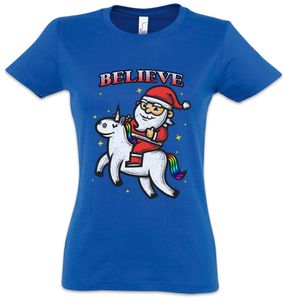 Urban Backwoods Believe Unicorn Santa Damen T-Shirt, Größe:XL