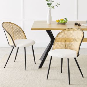 Rattanstuhl Polsterstühle mit Rattan-Rückenlehne, 4-Metallbeine,Verstellbare Fußstütze,2 St,Weiß