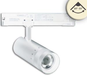 ISOLED 3-Phasen Schienen-Strahler fokussierbar, 24W, 20°-55°, weiß matt, 3000K, DALI dimmbar