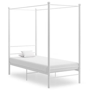 CLORIS NEW 90 x 200 cm,Metallbett - Himmelbett Weiß Metall,Einzelbettgestell,mit Lattenrost
