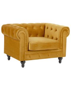 BELIANI Fotel musztardowy welur chesterfield tuftowany pikowany aksamit vintage glamour salon