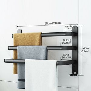 3-stöckiger Handtuchhalter Badetuchhalter Aluminium Handtuch Badregal mit Haken Wandmontierter Schwarz Badezimmer 50cm