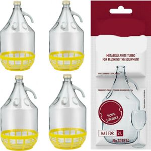 4 x 5L Flasche +Schwefelpulver GLASBALLON Weinballon Glasflasche Gärballon