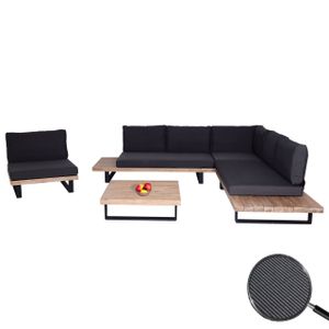 Garten-Garnitur mit Sessel MCW-H54, Lounge-Set Sofa, Spun Poly Akazie Holz MVG Aluminium  hellbraun, Polster dunkelgrau