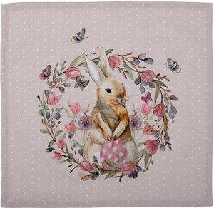 Clayre & Eef Servietten Baumwolle 6er Set 40x40 cm Beige Rosa Baumwolle Quadrat Kaninchen Blumen