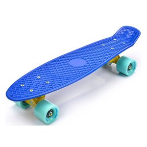 Deskorolka kompletna 22" Mini Cruiser Board Retro kompletna deska dla początkujących dzieci nastolatków dorosłych, 56x15cm Meteor granatowy/jasnoniebieski/żółty