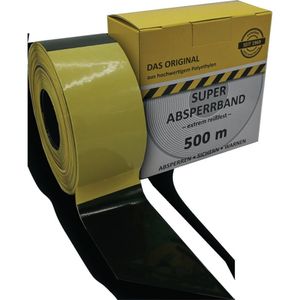 1x Absperrband 80mm breit, 500 Meter aus LDPE, gelb/schwarz