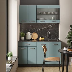 Kuchyňa Livinity® R-Line single, 140 cm bez pracovnej dosky, modrošedá/antracitová