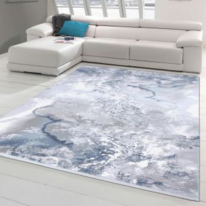 Wollteppich Marmorteppich Moderner Teppich Abstrakt in Grau Blau Creme Größe - 200 x 290 cm