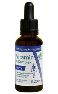 VITARAGNA® Vitamin K2 Forte Tropfen flüssig, K1 und K2 K-Komplex - Menaquinon MK7, hochdosiertes Liquid in MCT-Öl gelöst und bioaktiver MK-7-Form, 20 ml