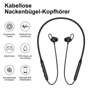 Edifier W210BT Kabellose Kopfhörer mit Geräuschunterdrückung im Nackenbereich, staub- und schweißresistente Kopfhörer mit USB-C-Schnellladefunktion