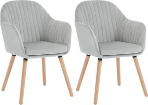WOLTU 2er-Set Esszimmerstühle Küchenstuhl Wohnzimmerstuhl Polsterstuhl Design Stuhl mit Armlehnen Samt Massivholz Hellgrau