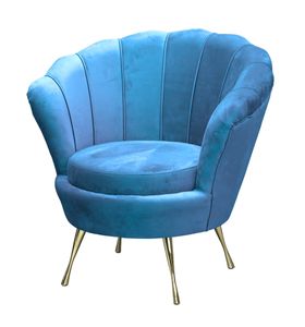 Polstersessel SHELL, Sessel in Velourtsoff, Relaxstuhl in Farbe: Hellblau , Esszimmerstuhl mit Metallbeinen in Farbe: Gold