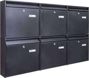 Burg-Wächter Briefkastenanlage 6-fach schwarz 108x96x10cm, Postkasten A4 Einwurf mit Namensschild, Montagematerial, 2 Schlüssel [BKQSCH6 Blanco]