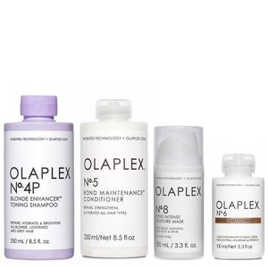 Olaplex Set - No.4P Blonde Enhancer Toning Shampoo 250ml + No.5 Bond Maintenance Conditioner 250ml + No.8 Bond Intense Moisture Mask 100ml + No.6 Bond Smoother 100ml