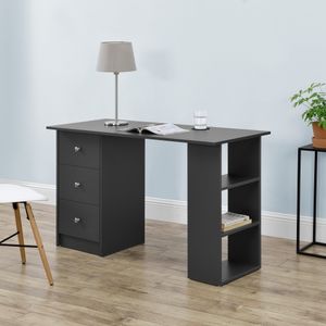 Schreibtisch 120x50x72cm Bürotisch mit Schubladen Dunkelgrau Ablage Regal PC Tisch [en.casa]