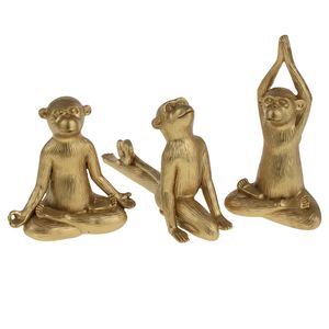 3-tlg. Set Yoga-Affen H 11 - 15 cm Dekofiguren Dekoaffen goldfarbig Geschenkidee