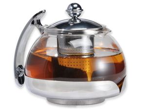 Edelstahl Teekanne Glas Teekocher Tee Bereiter Glaskanne Teesieb & Deckel 1,2L