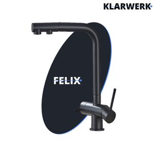 Felix | 3 Wege Premium Schwarz matt ausziehbare Armatur | Edelstahl Osmose Wasserhahn Küche |Mischbatterie - 360 Grad | Filter 3 Anschlüsse