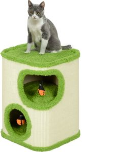 PawHut Kratztonne, 52 cm hoch Katzentonne mit 2 Höhle, Kratzbaum mit Marienkäfer-Spielzeug, Katzenturm aus Sisal, Katzenhöhle für Katze bis 5 kg, Grün