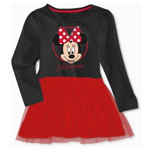 Disney Minnie Mouse Kleid für Mädchen Meshrock Kleidchen mit langen Ärmeln Schwarz/Rot, Größe:98-104