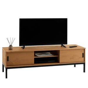 Lowboard TV Möbel SELMA, Fernsehtisch Fernsehschrank  im industrial Design mit 2 Schiebetüren 1 offenes Fach, Kiefer massiv, gebeizt/gewachst