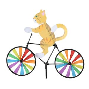Leap Windspinner, Cartoon-Spinner, Katze, Hund, Fahrrad, Gartenstecker, Tier-Windspinner für Garten, Rasen, Hof, Sandstrand - Gelbe Katze