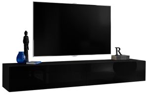 Extreme Furniture T34-200 TV Schränke | Zwei Hängeschränke mit einer Breite von 200 cm Abklappbare Türen | Schwarzer Korpus & Schwarze Fronten