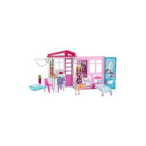 Mattel GWY84 - Barbie - Ferienhaus, Puppe mit Möbel und Zubehör
