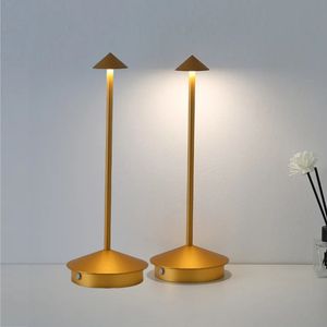 2er Kabellose Dimmbare LED Tischleuchte, Wiederaufladbar Schreibtischlampe für Restaurants Bars Schlafzimmer Gold