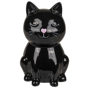 Keramik Spardose Schwarze Katze mit Schloss