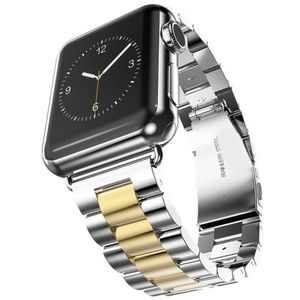 Apple Watch Ersatz-Armband Silber/Gold Edelstahl Stainless Steel 42/44mm für Watch Serien 8/7/6/5/4/3/2/1/SE Universal, Fachhändler DE, Blitzversand