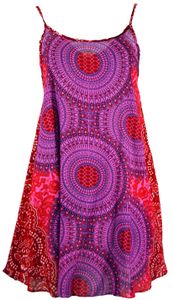 Boho Mandala Minikleid, Trägerkleid, Strandkleid - Fuchsia, Damen, Rot, Viskose, Kleider