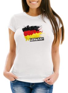 Damen T-Shirt Deutschland Fußball Fan Europameisterschaft 2021 Deutschlandflagge Nationafarben Moonworks weiß 3XL
