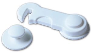 EWANTO Kindersicherung Weiß mit Sicherheitsknopf geeignet für Möbel Schränke Schubladen Schranksicherung Riegel Baby Kleinkind