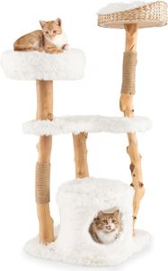 COSTWAY 124cm Kratzbaum Holz, Katzenbaum mit Katzenhöhle & Plüschsitzfläche & Sitzplattform, Katzenturm mit Kratzpfosten aus Jute, Katzenmöbel Massivholz, Katzenkratzbaum Kletterbaum Katzen, Weiß COSTWAY 124cm Kratzbaum Holz, Katzenbaum mit Katzenhöhle & Plüschsitzfläche & Sitzplattform, Katzenturm mit Kratzpfosten aus Jute, Katzenmöbel Massivholz, Katzenkratzbaum Kletterbaum Katzen, Weiß