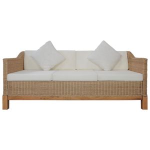 vidaXL 3-Sitzer-Sofa mit Kissen Natürliches Rattan