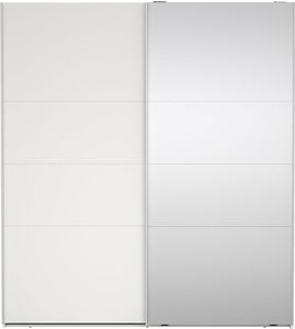 Catania Kleiderschrank 201x179x67cm, 1 Schiebetür, 1 Schiebetür mit Spiegel weiß.