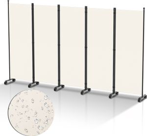 Paravent auf Rollen 5 teilig Beige 284x181 cm Outdoor Raumteiler Garten Spanische Wand Trennwand Raumtrenner
