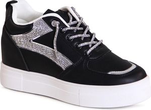 topschuhe24 3136 Damen Keilabsatz Sneaker mit Glitzer, Farbe:Schwarz, Größe:39 EU