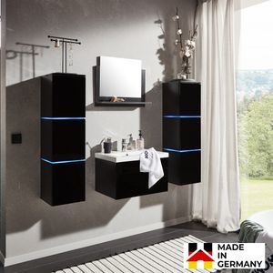 HOME DELUXE - Badmöbel WANGEROOGE XL - Schwarz (HB) Badezimmermöbel Waschbecken Unterschrank Spiegel