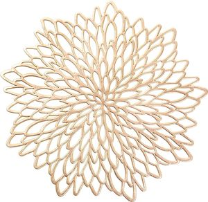 6er Set Rund PVC Platzset Abwaschbar Tischsets Rund Platzdeckchen, Hitzebeständig und rutschfest, Ideal für Küche, Party, Hochzeit usw, Gold