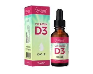 Redfood -  VITAMIN D3 1000 I.E – 25 µg Tropfen, hochdosiert mit veganem D3 in MCT Öl aus Kokos, hohe Bioverfügbarkeit, unterstützt ein gesundes Immunsystem