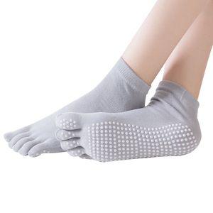 Rutschfeste Yoga-Socken mit Griffen für Pilates, Ballett, Barfuß, Krankenhaus, rutschfeste Socken für Damen und Herren „Grau, alle Finger