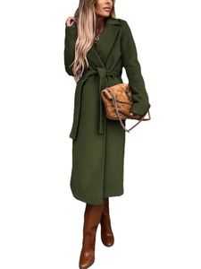 Frauen Winter Warme Dicke Windbreaker Mantel mit Gürtel Wolle Frauen Freizeit Einfarbige Windbreaker, Farbe: Armeegrün, Größe: L