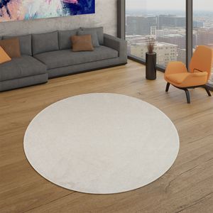 Wohnzimmer Teppich Kurzflor Unifarbendes Design Modern Und Zeitlos, Farbe: Creme, Größe:Ø 120 cm Rund